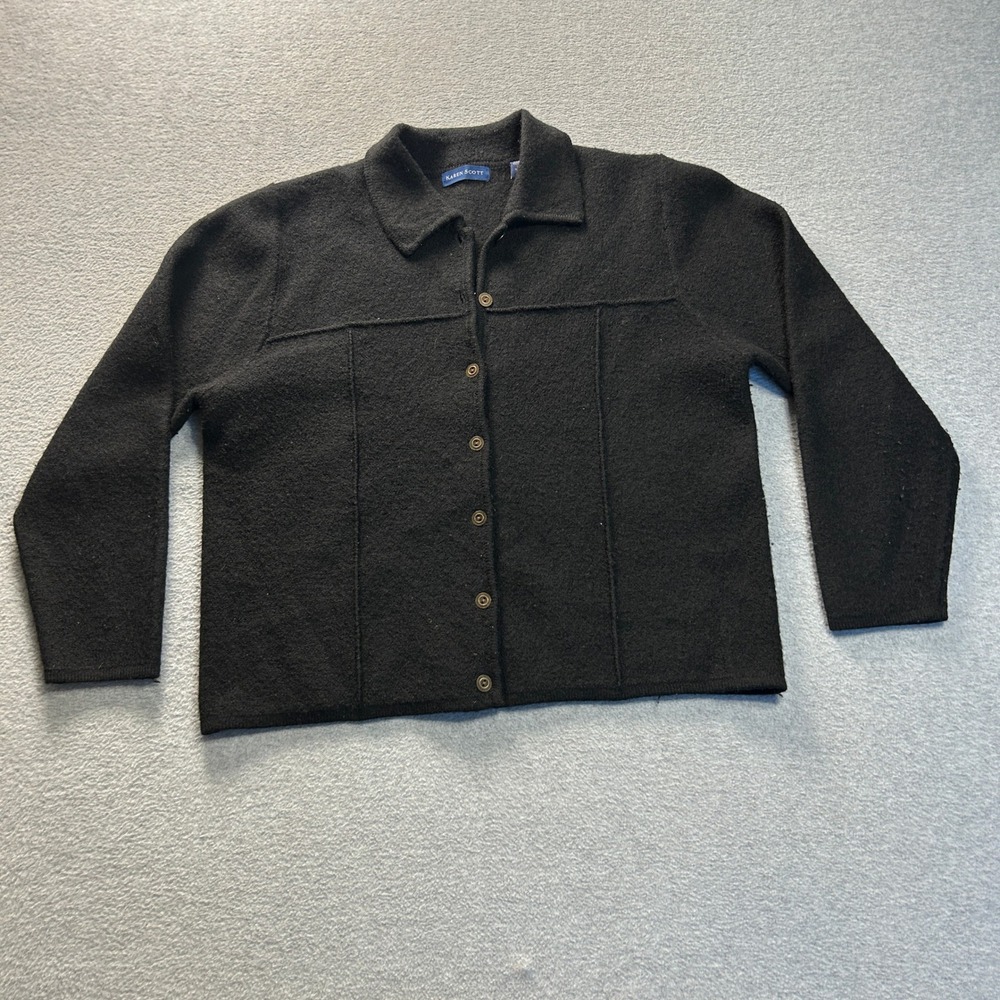Karen Scott‎ Button Front Cardigan Sweater Womens XL Black Wool Australia Jacket